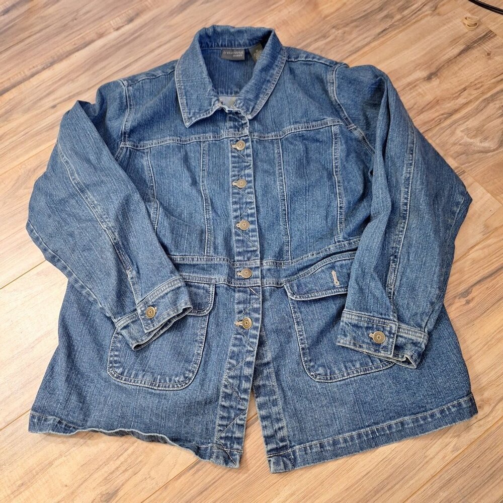 Relativity Womens Jean Jacket Button Down 1x